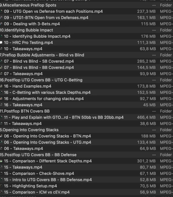 BBZ Poker Bubble Mastery course file structure — Modules 6, 7, 9-11, 15-16