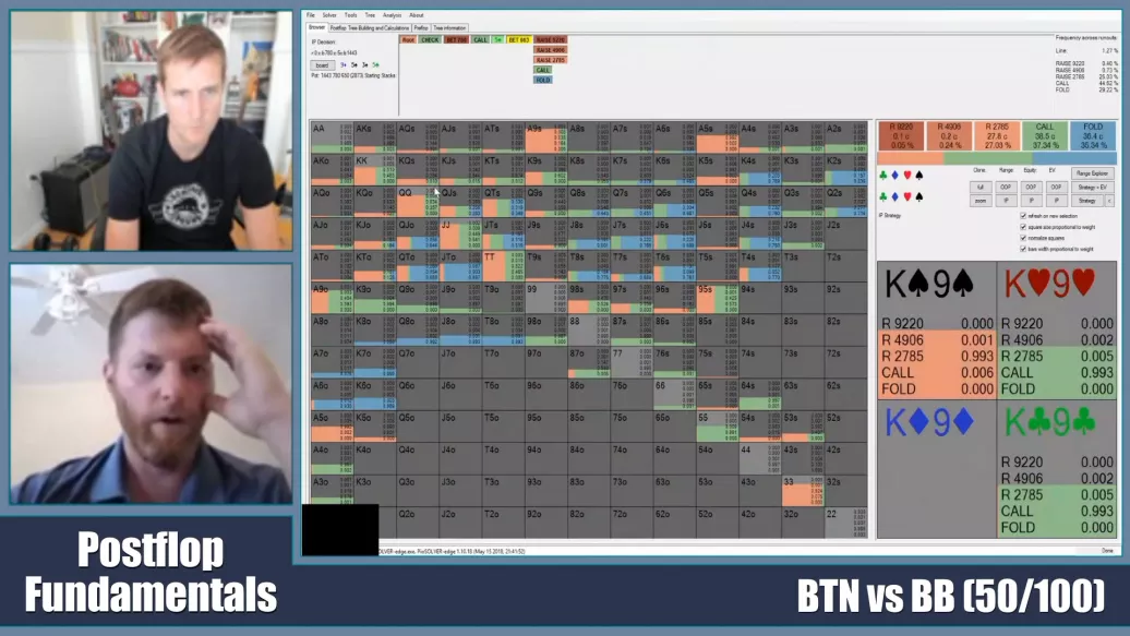 Destroy Live Cash vs Smash Live Cash 2026 – Nick Petrangelo coaching Brad Owen in PioSOLVER, Postflop Fundamentals BTN vs BB 50/100