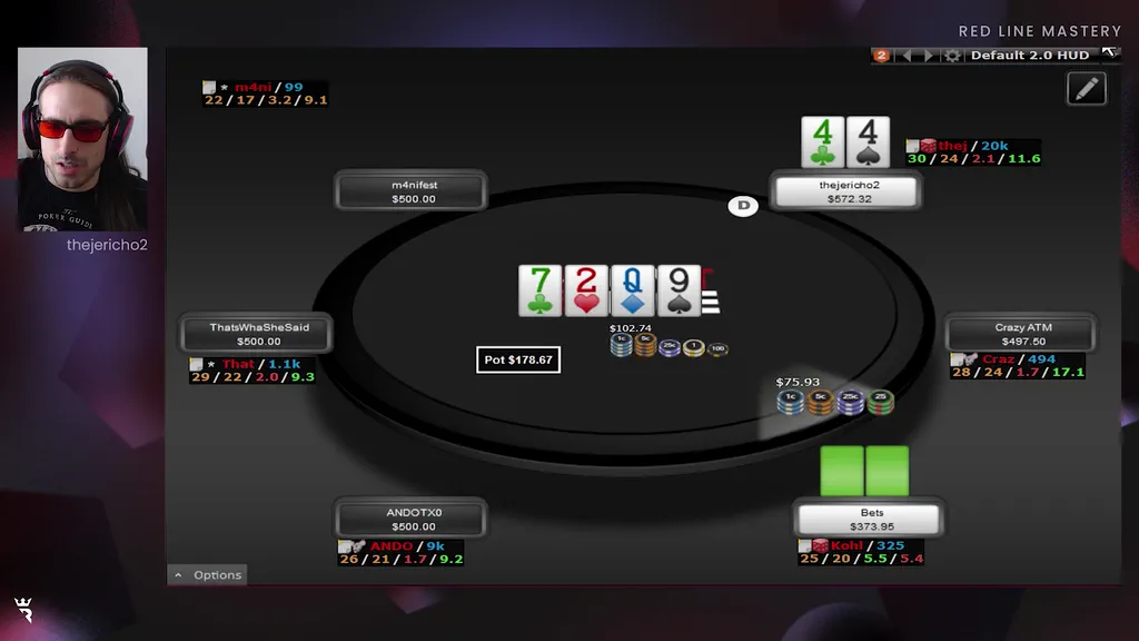 Hand replayer table in the I Aint Going Anywhere episode of Run It Once Red Line Mastery