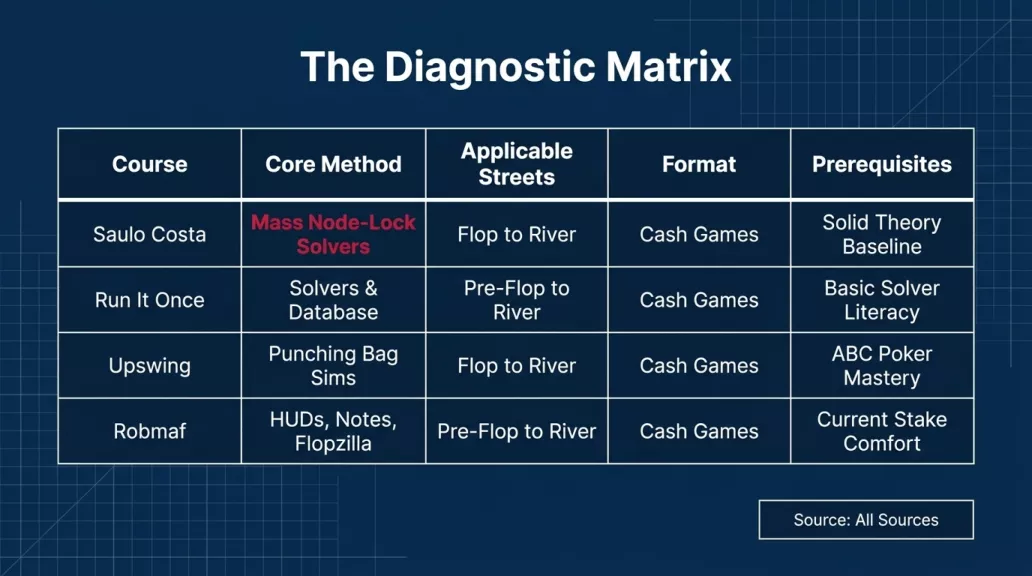 Slide 11 of 14: Diagnostic Matrix of method, streets, format and prerequisites for the four courses