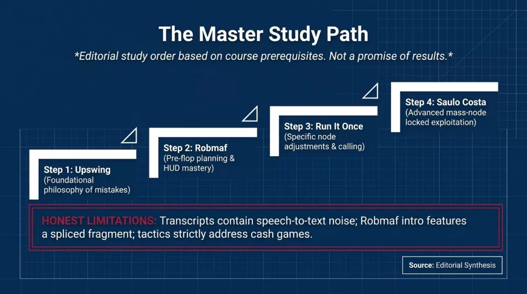 The master study path through the four courses Slide 13 of 14: The Master Study Path, Upswing then Robmaf then Run It Once then Saulo Costa