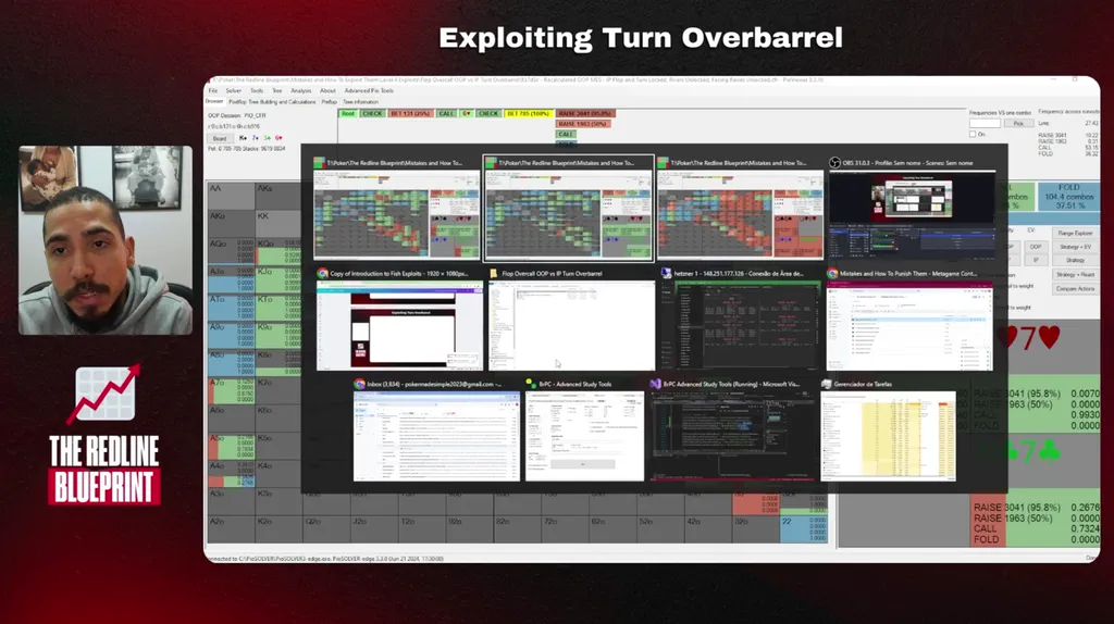 Multi-window solver workspace in the Exploiting Turn Overbarrel lesson of Saulo Costa's The Redline Blueprint