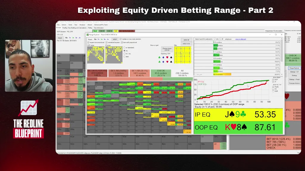 Solver node-lock window with equity numbers in the Equity Driven Barreling Range Part II lesson of The Redline Blueprint